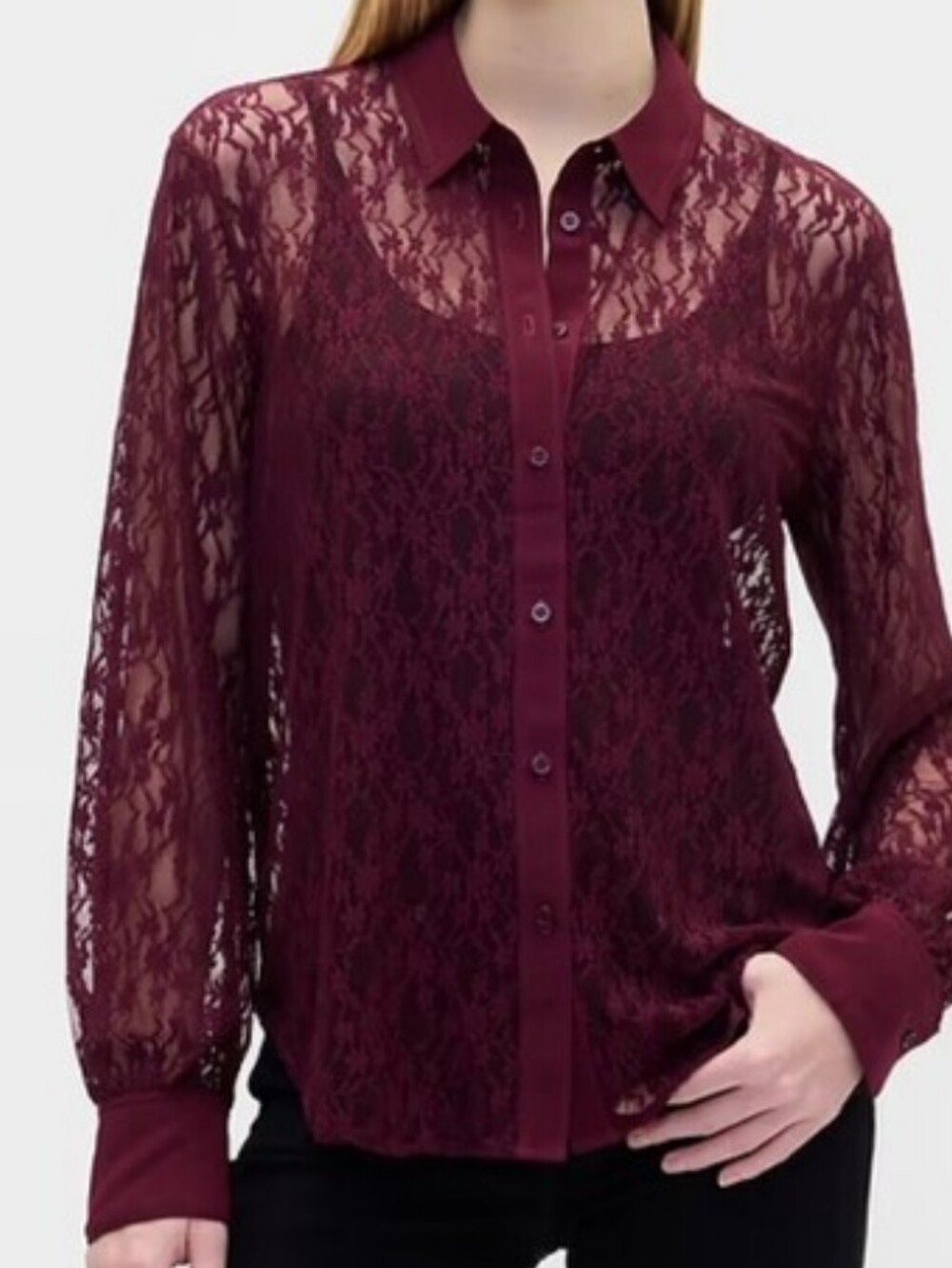 NWT - GAP Super-stretch Relaxed Sheer Lace "Tuscan Red" Shirt - Size L